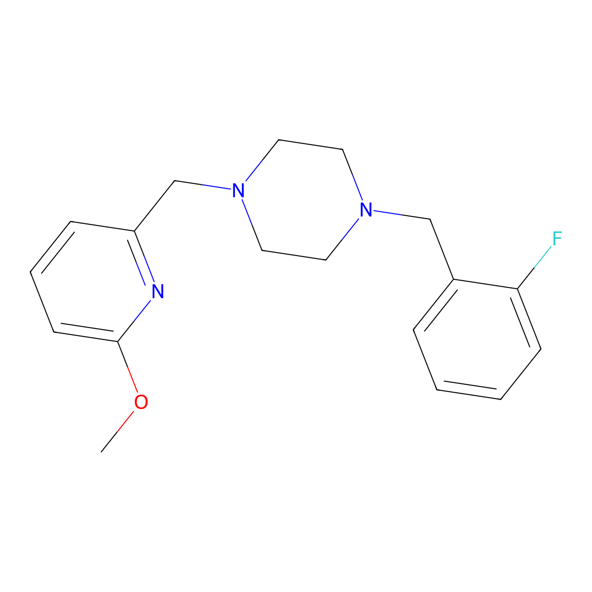 1-[(2-Fluorophenyl)methyl]-4-[(6-methoxypyridin-2-yl)methyl]piperazine molecular structure, CAS 3054546-12-9