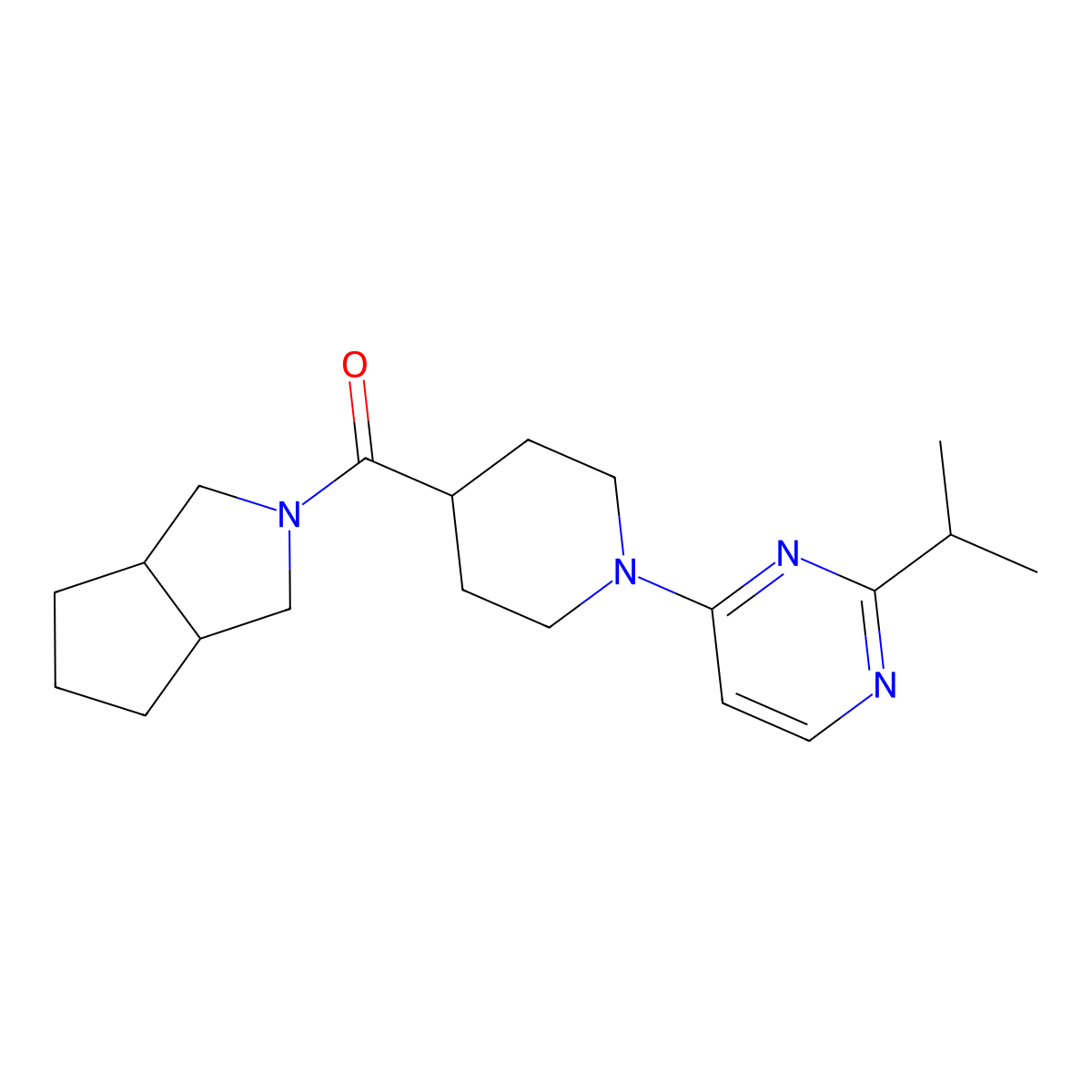4-(4-{Octahydrocyclopenta[c]pyrrole-2-carbonyl}piperidin-1-yl)-2-(propan-2-yl)pyrimidine molecular structure, CAS 3054546-13-0