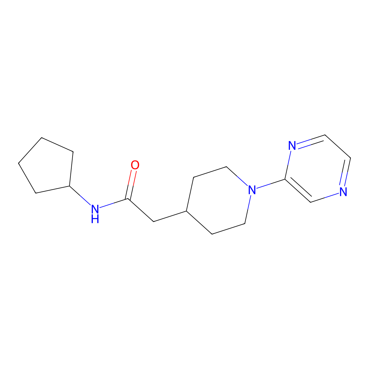N-cyclopentyl-2-[1-(pyrazin-2-yl)piperidin-4-yl]acetamide molecular structure, CAS 3054546-14-1