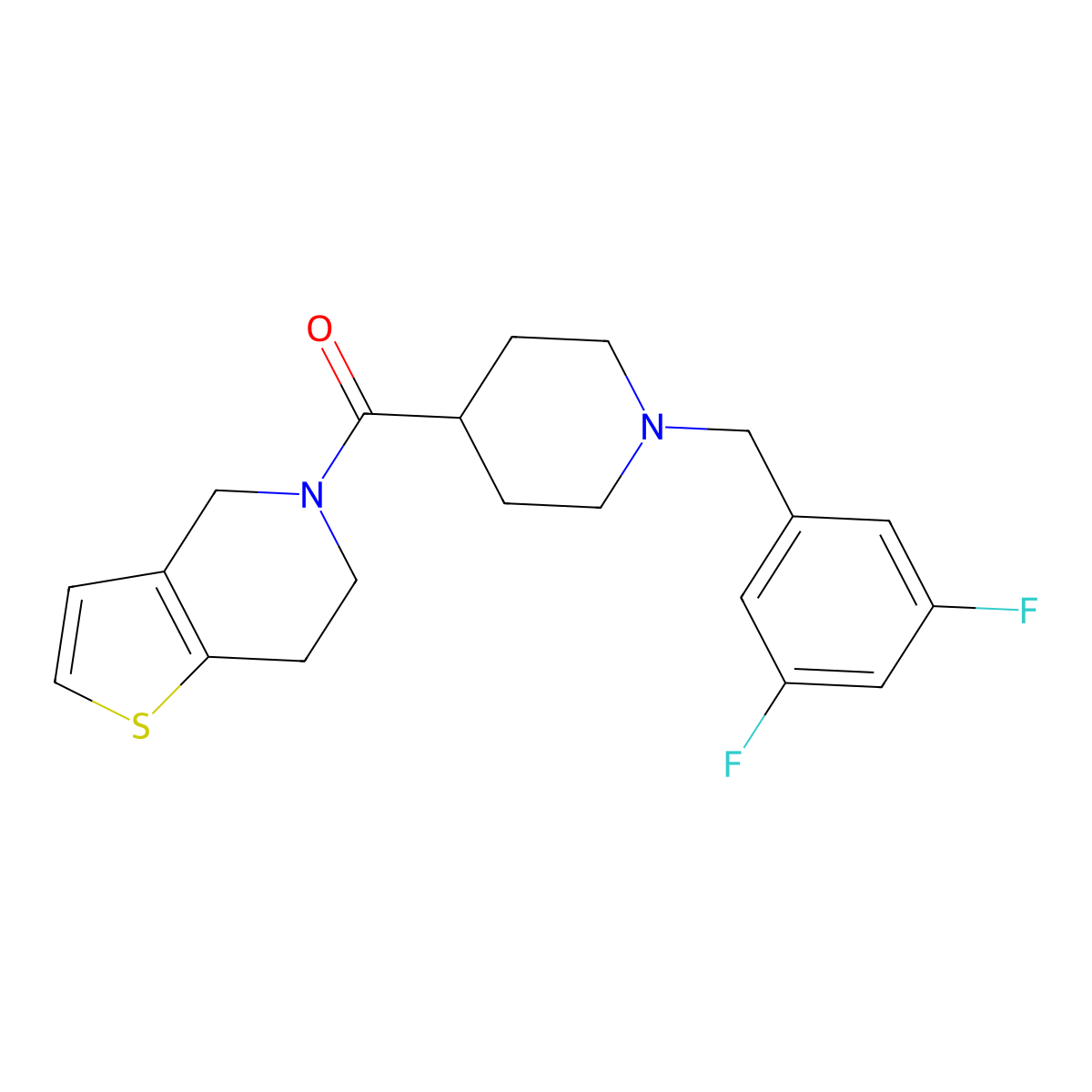 1-[(3,5-difluorophenyl)methyl]-4-{4H,5H,6H,7H-thieno[3,2-c]pyridine-5-carbonyl}piperidine molecular structure, CAS 3054546-18-5