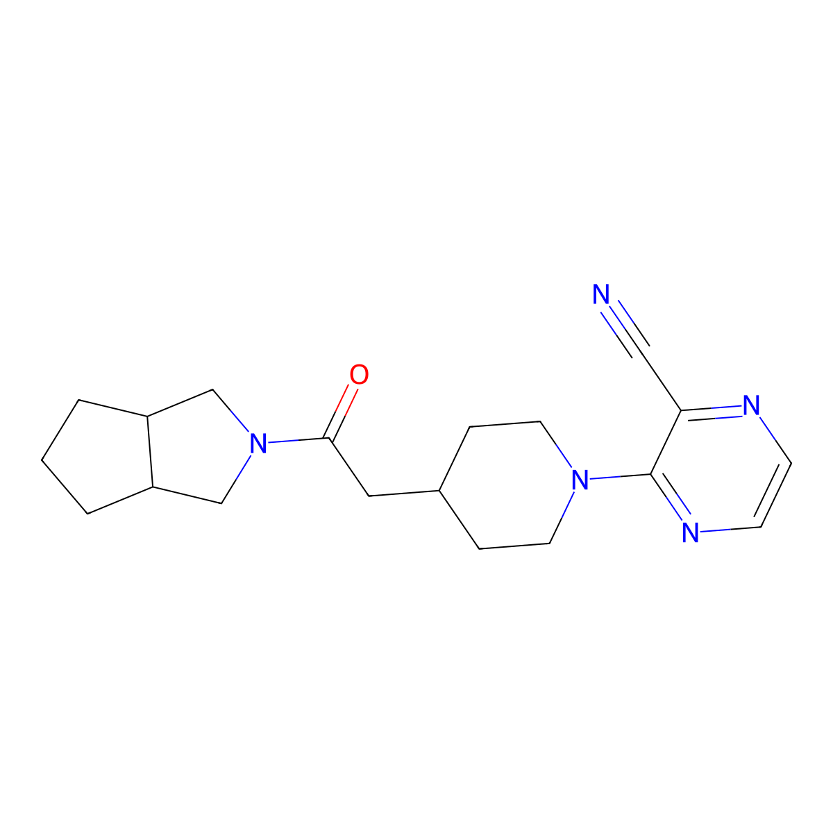 3-[4-(2-{Octahydrocyclopenta[c]pyrrol-2-yl}-2-oxoethyl)piperidin-1-yl]pyrazine-2-carbonitrile molecular structure, CAS 3054546-20-9