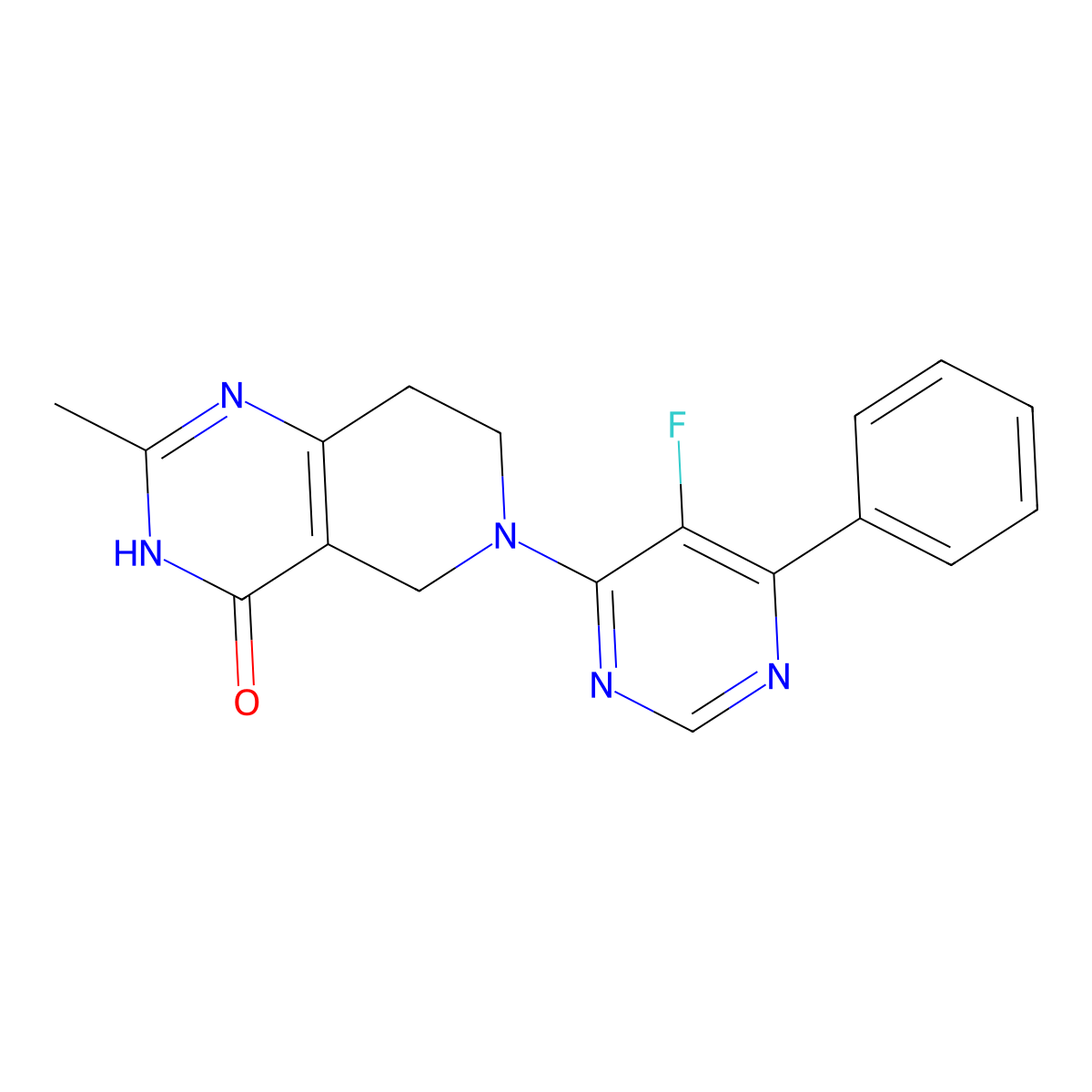 6-(5-fluoro-6-phenylpyrimidin-4-yl)-2-methyl-3H,4H,5H,6H,7H,8H-pyrido[4,3-d]pyrimidin-4-one molecular structure, CAS 3054546-22-1
