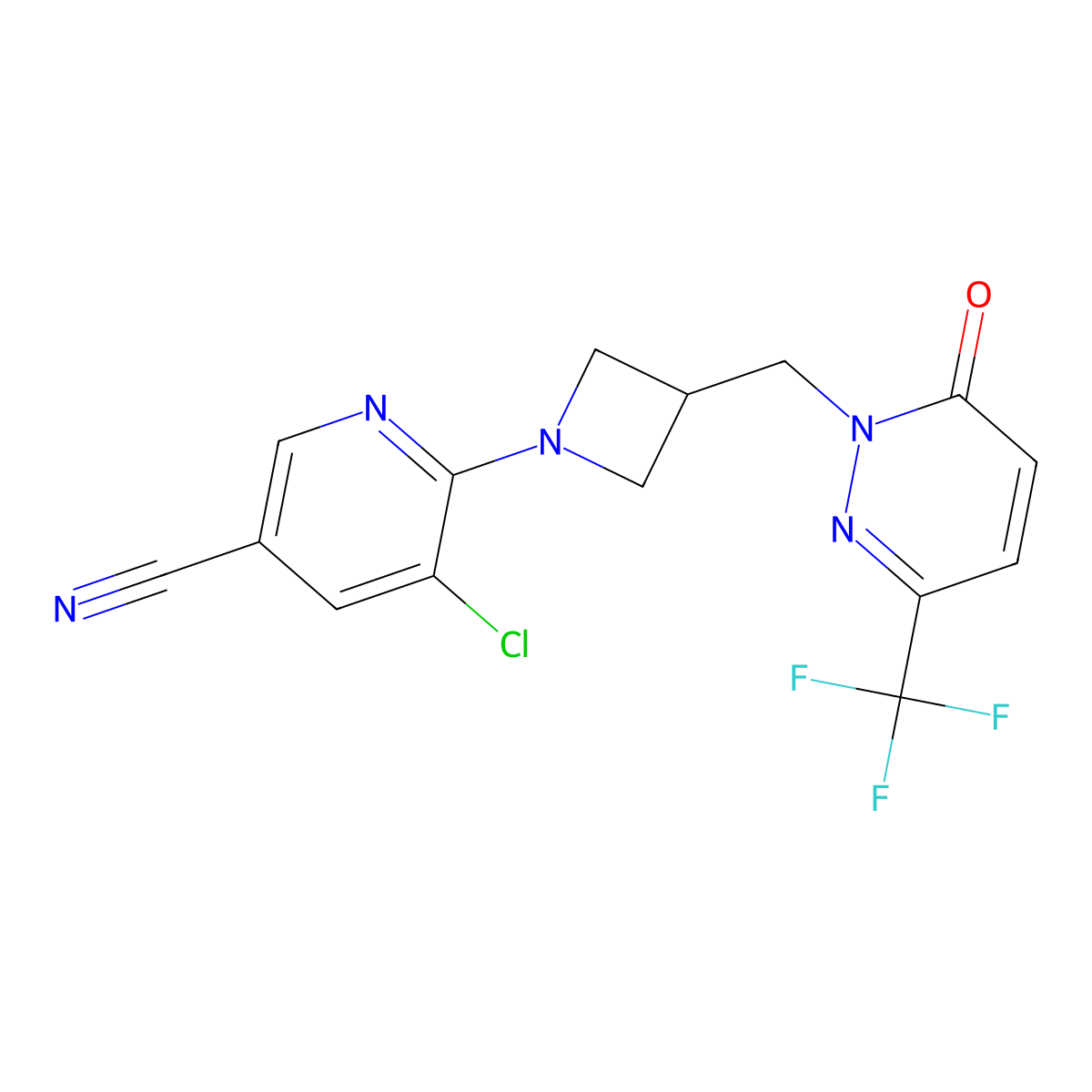 5-Chloro-6-(3-{[6-oxo-3-(trifluoromethyl)-1,6-dihydropyridazin-1-yl]methyl}azetidin-1-yl)pyridine-3-carbonitrile molecular structure, CAS 3054546-23-2