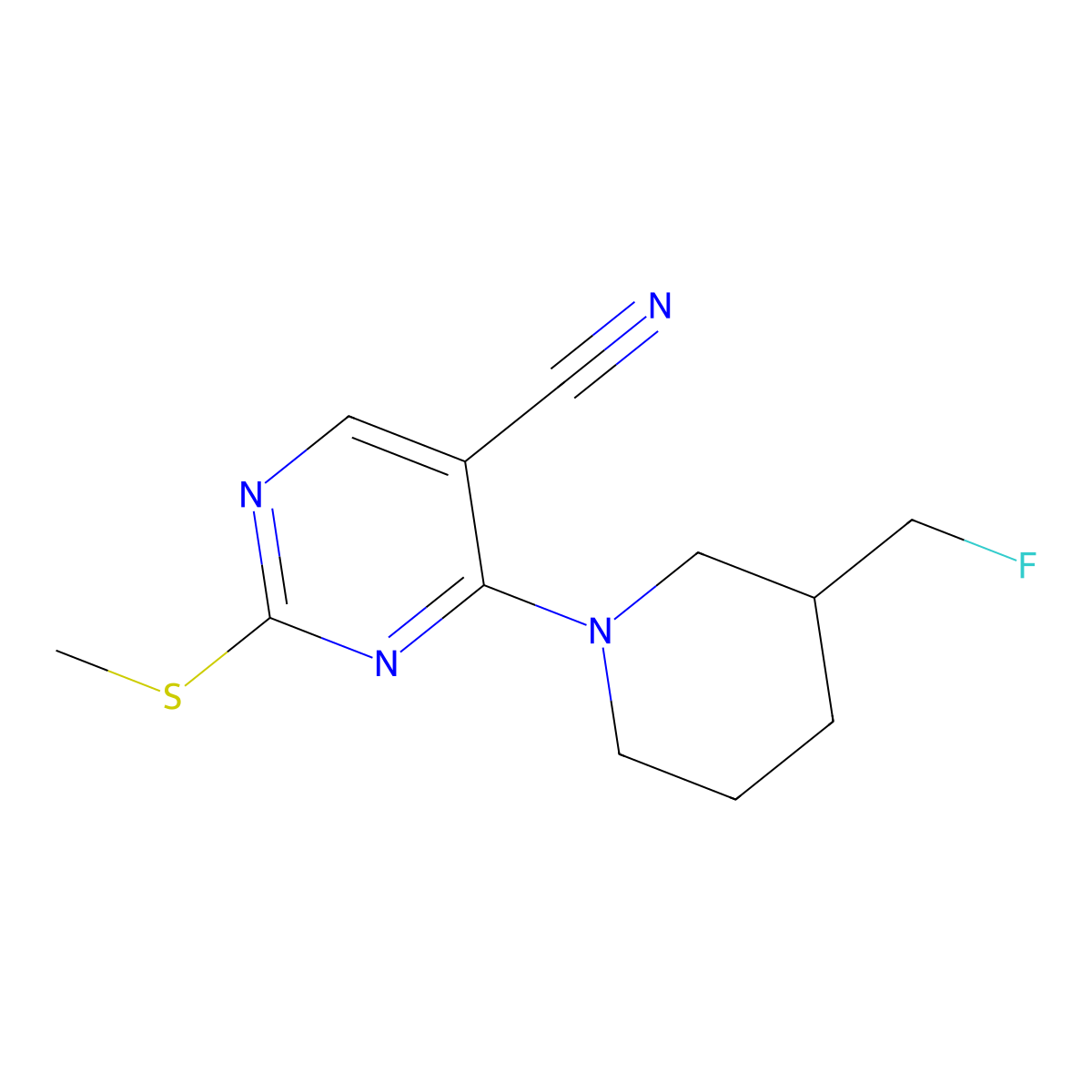 4-[3-(Fluoromethyl)piperidin-1-yl]-2-(methylsulfanyl)pyrimidine-5-carbonitrile molecular structure, CAS 3054546-25-4