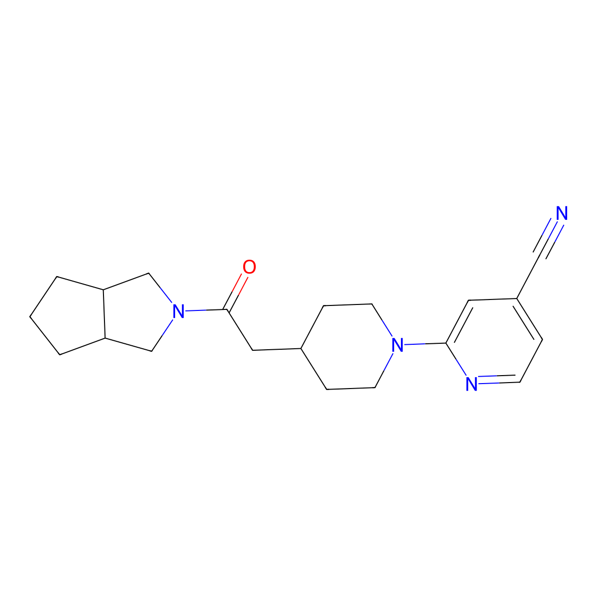 2-[4-(2-{Octahydrocyclopenta[c]pyrrol-2-yl}-2-oxoethyl)piperidin-1-yl]pyridine-4-carbonitrile molecular structure, CAS 3054546-26-5
