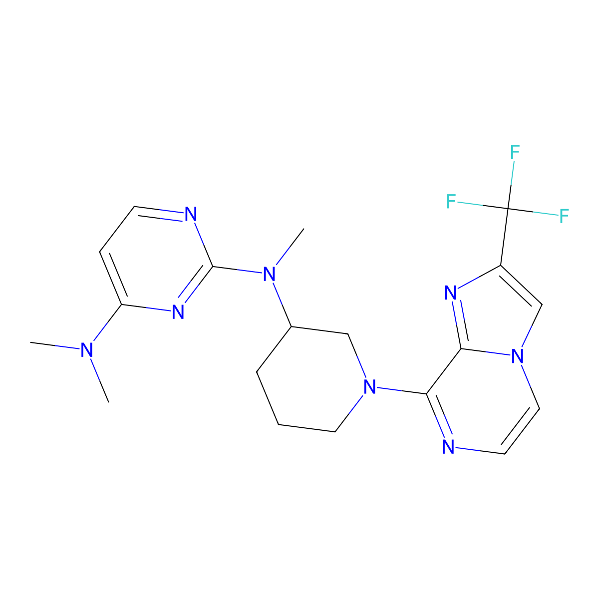 N2,N4,N4-trimethyl-N2-{1-[2-(trifluoromethyl)imidazo[1,2-a]pyrazin-8-yl]piperidin-3-yl}pyrimidine-2,4-diamine molecular structure, CAS 3054546-33-4