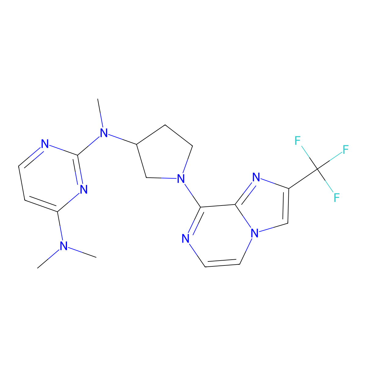 N2,N4,N4-trimethyl-N2-{1-[2-(trifluoromethyl)imidazo[1,2-a]pyrazin-8-yl]pyrrolidin-3-yl}pyrimidine-2,4-diamine molecular structure, CAS 3054546-34-5