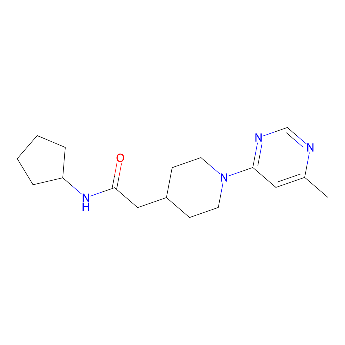 N-cyclopentyl-2-[1-(6-methylpyrimidin-4-yl)piperidin-4-yl]acetamide molecular structure, CAS 3054546-40-3