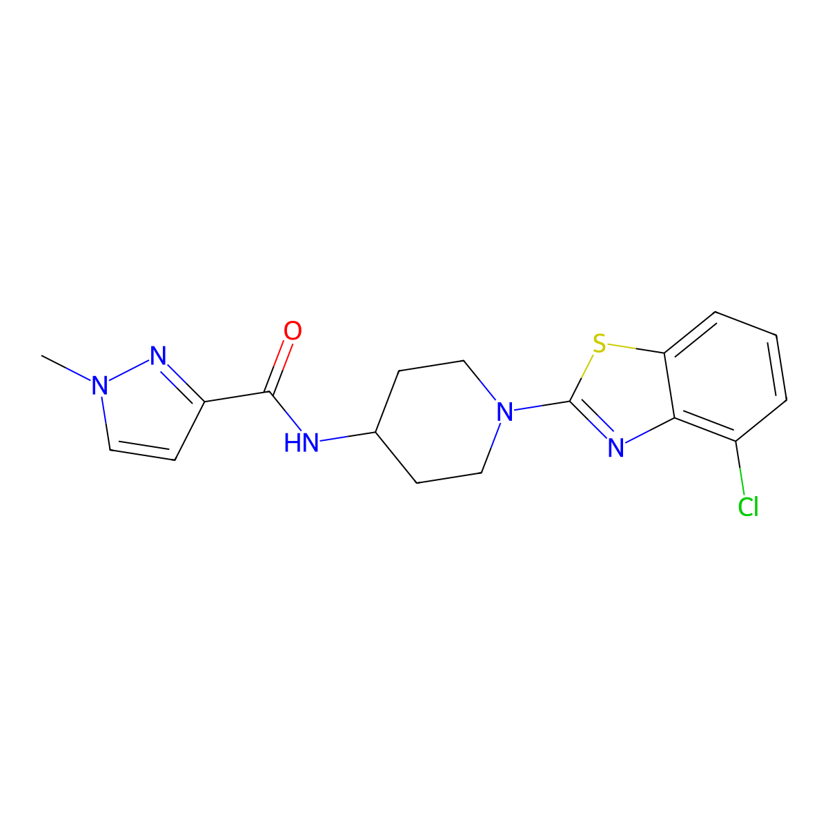 N-[1-(4-chloro-1,3-benzothiazol-2-yl)piperidin-4-yl]-1-methyl-1H-pyrazole-3-carboxamide molecular structure, CAS 3054546-44-7