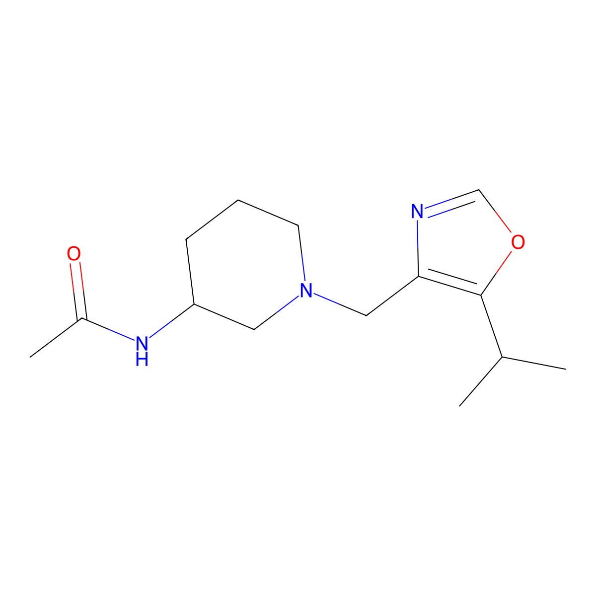 N-(1-{[5-(propan-2-yl)-1,3-oxazol-4-yl]methyl}piperidin-3-yl)acetamide molecular structure, CAS 3054546-48-1