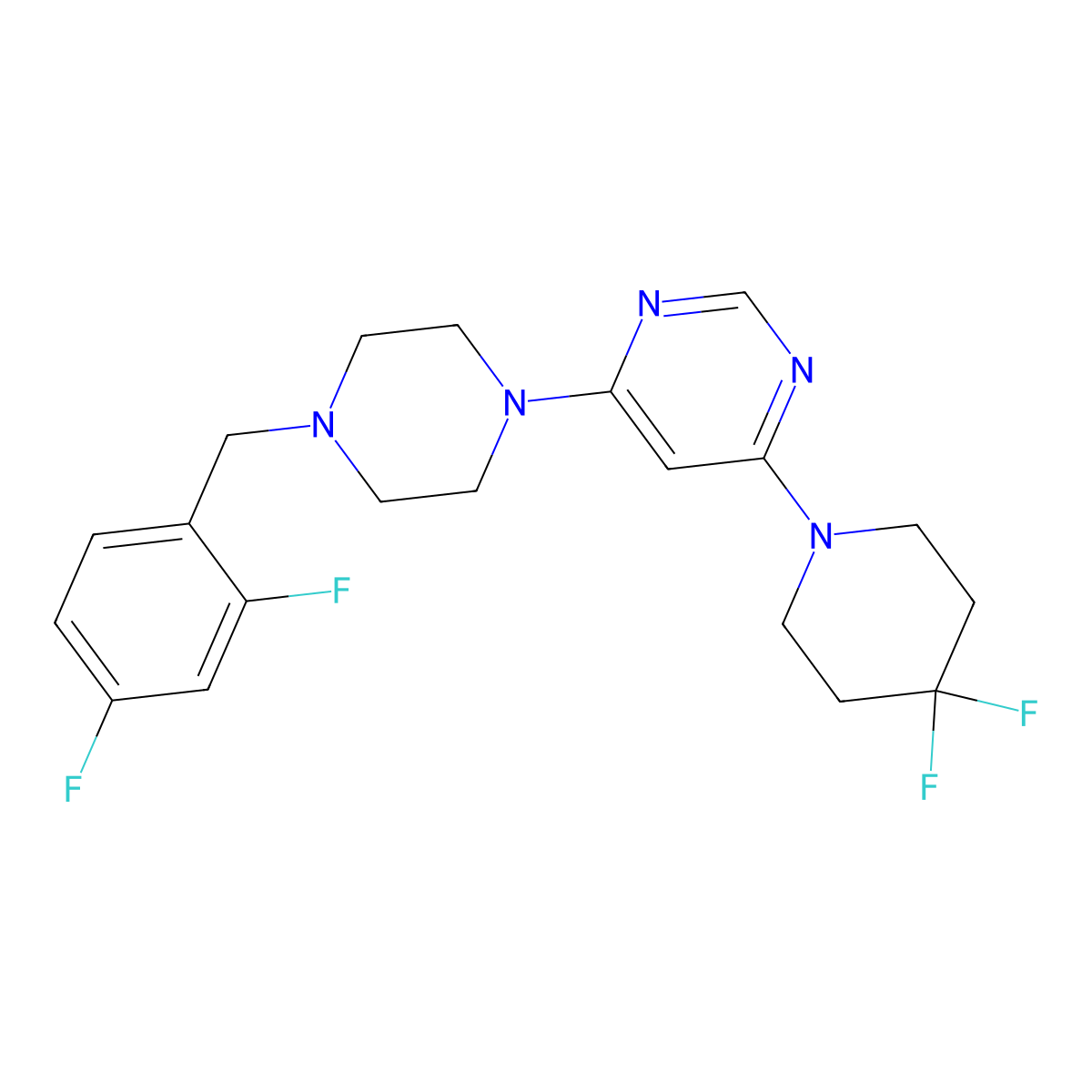 4-{4-[(2,4-Difluorophenyl)methyl]piperazin-1-yl}-6-(4,4-difluoropiperidin-1-yl)pyrimidine molecular structure, CAS 3054546-51-6