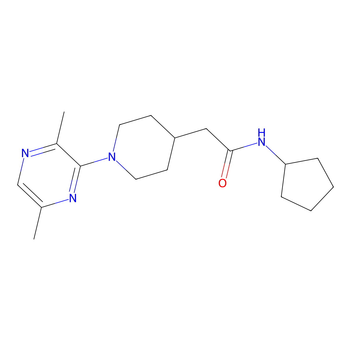 N-cyclopentyl-2-[1-(3,6-dimethylpyrazin-2-yl)piperidin-4-yl]acetamide molecular structure, CAS 3054546-53-8