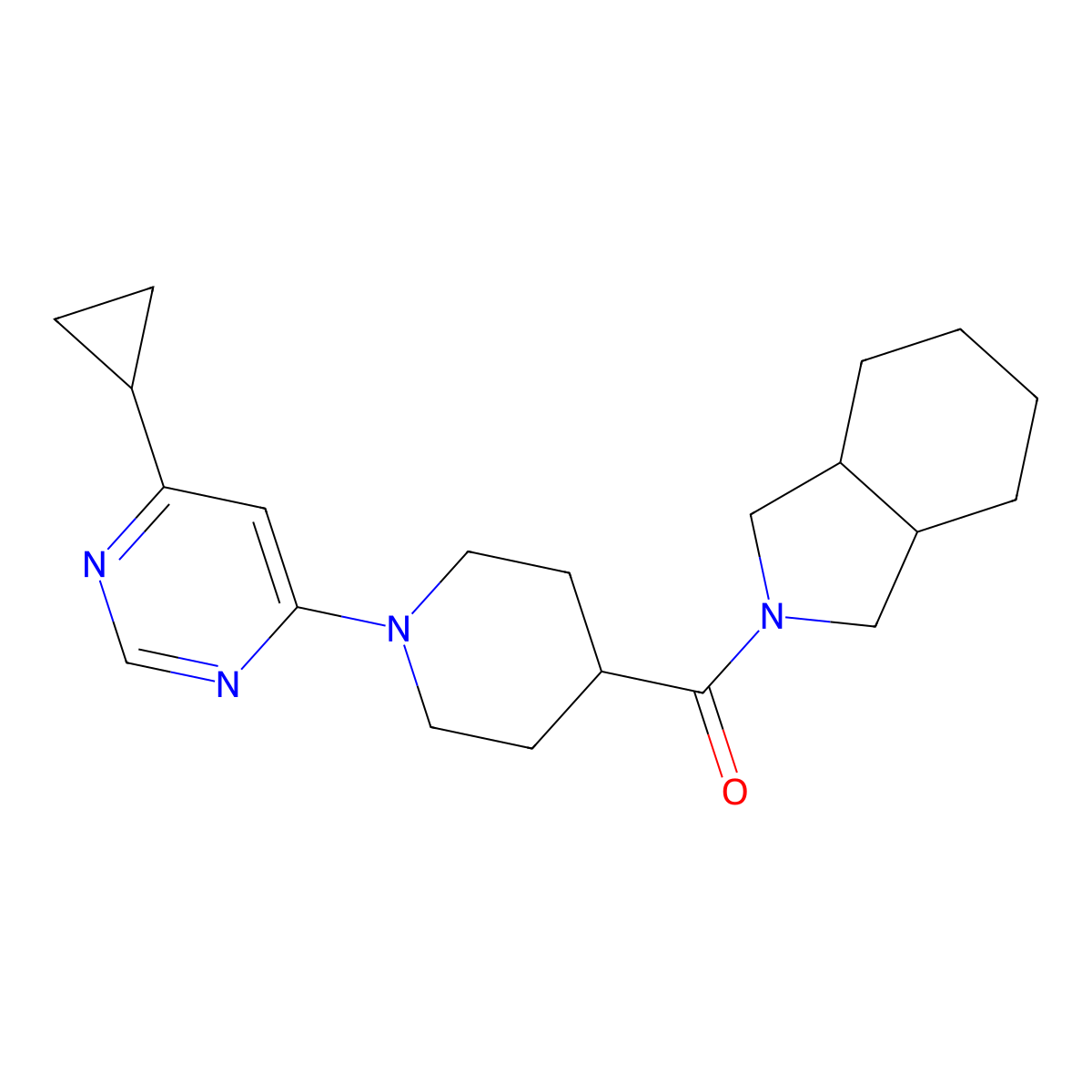 2-[1-(6-cyclopropylpyrimidin-4-yl)piperidine-4-carbonyl]-octahydro-1H-isoindole molecular structure, CAS 3054546-56-1