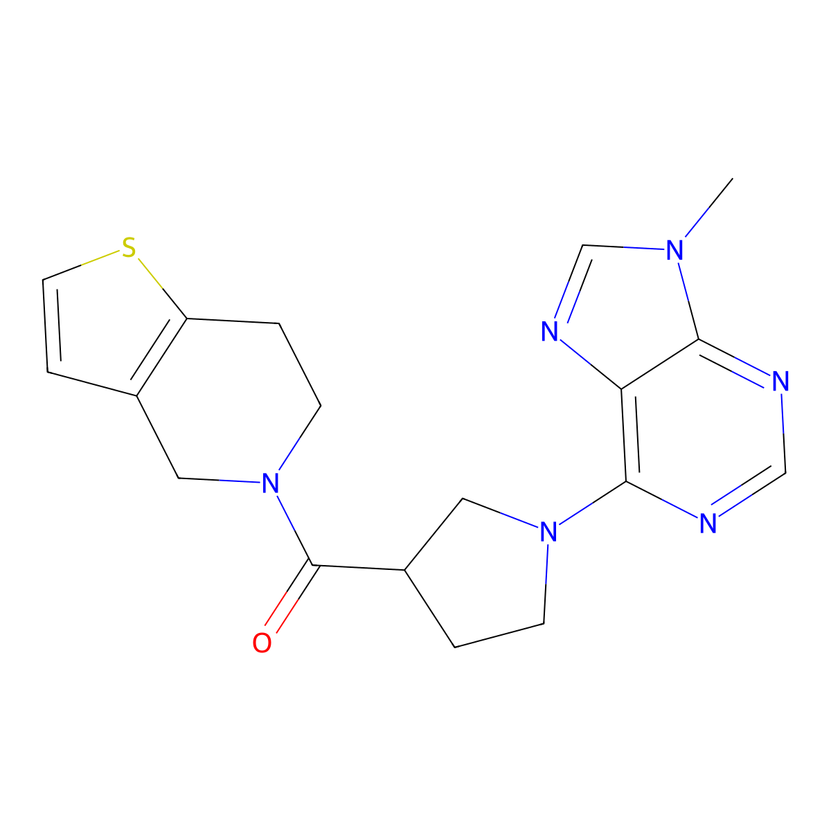 9-methyl-6-(3-{4H,5H,6H,7H-thieno[3,2-c]pyridine-5-carbonyl}pyrrolidin-1-yl)-9H-purine molecular structure, CAS 3054546-58-3