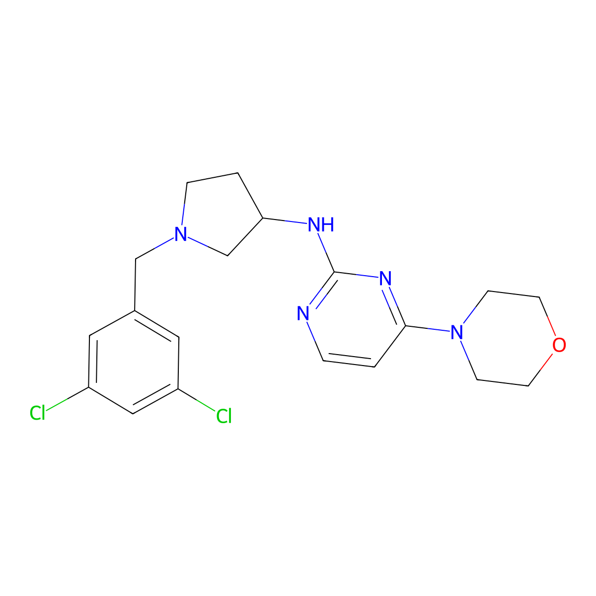 N-{1-[(3,5-dichlorophenyl)methyl]pyrrolidin-3-yl}-4-(morpholin-4-yl)pyrimidin-2-amine molecular structure, CAS 3054546-59-4