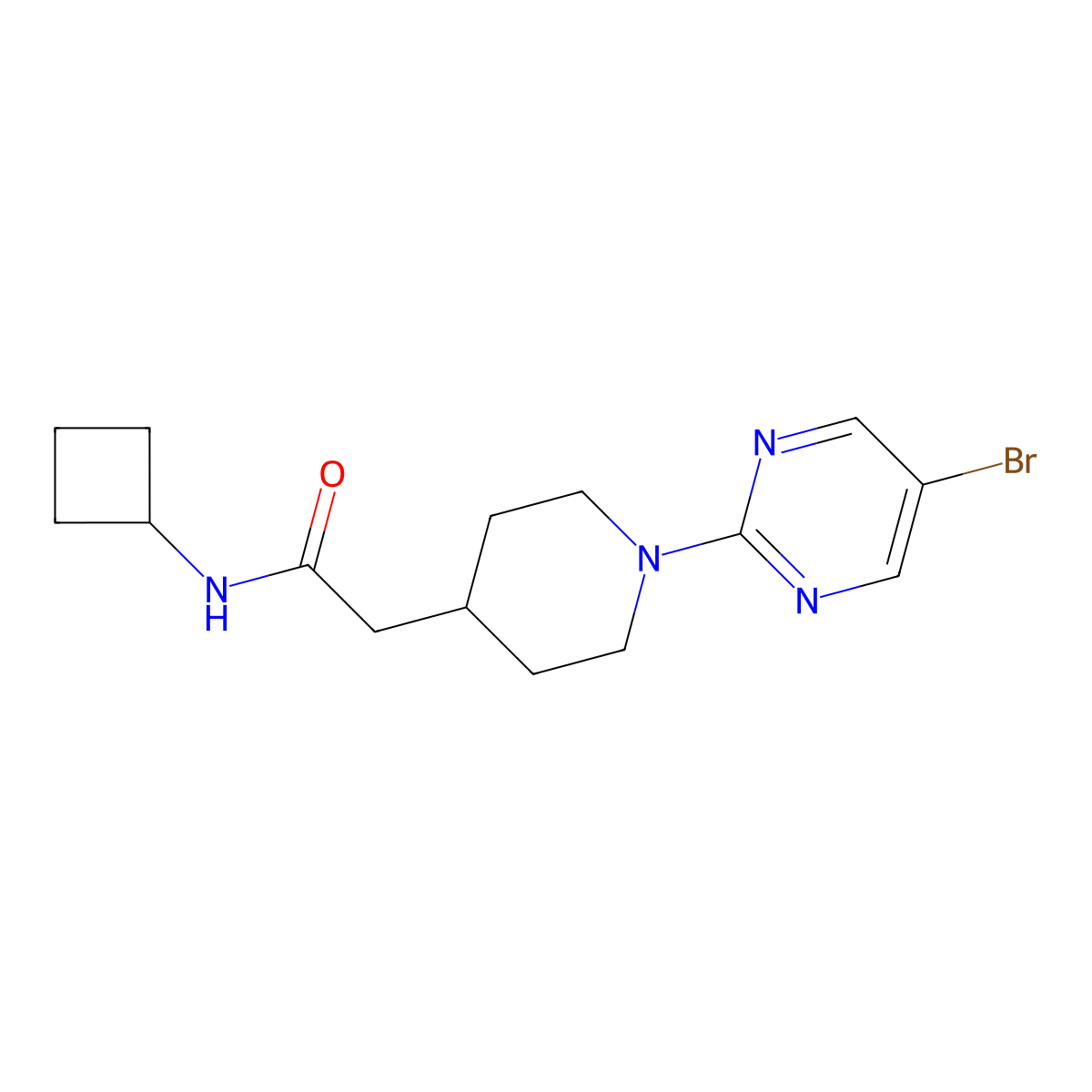 2-[1-(5-bromopyrimidin-2-yl)piperidin-4-yl]-N-cyclobutylacetamide molecular structure, CAS 3054546-61-8