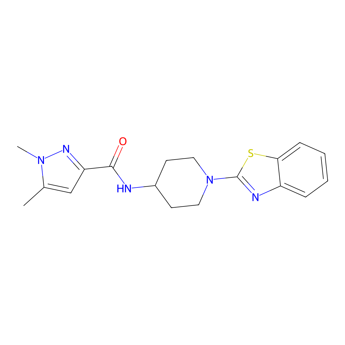 N-[1-(1,3-benzothiazol-2-yl)piperidin-4-yl]-1,5-dimethyl-1H-pyrazole-3-carboxamide molecular structure, CAS 3054546-62-9