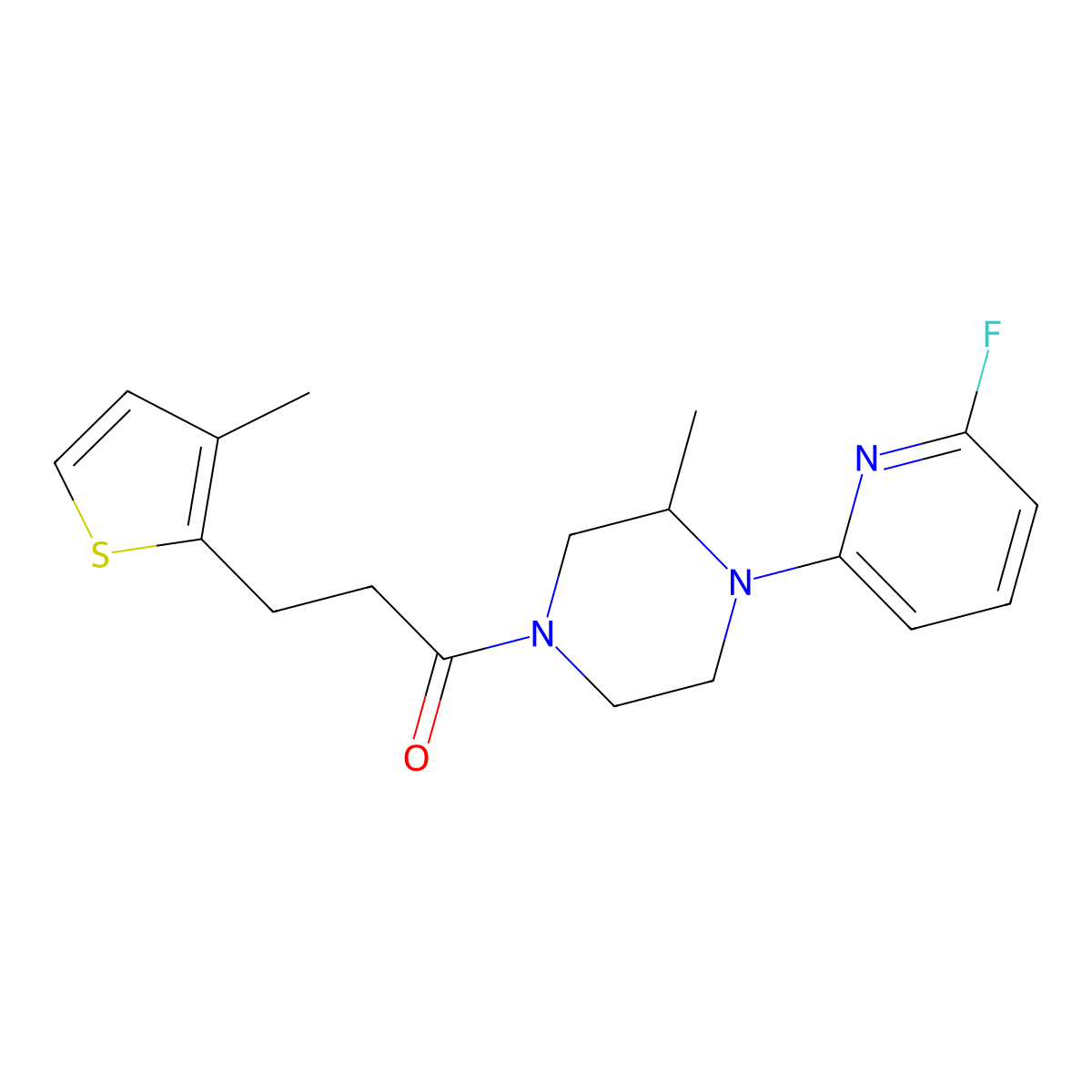1-[4-(6-Fluoropyridin-2-yl)-3-methylpiperazin-1-yl]-3-(3-methylthiophen-2-yl)propan-1-one molecular structure, CAS 3054546-63-0