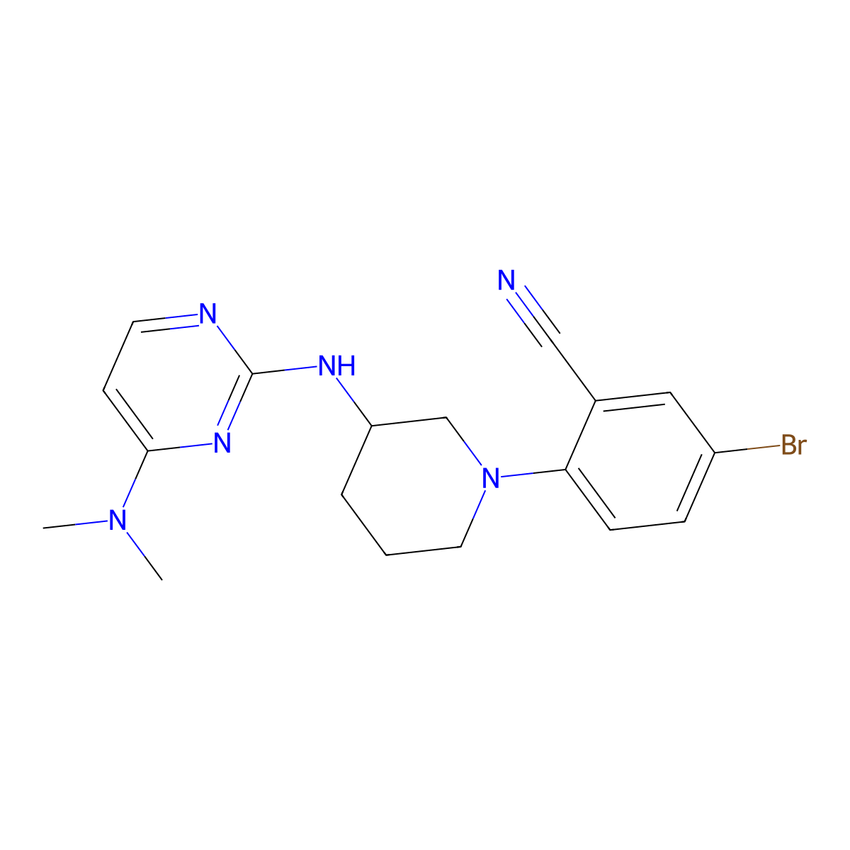 5-Bromo-2-(3-{[4-(dimethylamino)pyrimidin-2-yl]amino}piperidin-1-yl)benzonitrile molecular structure, CAS 3054546-64-1