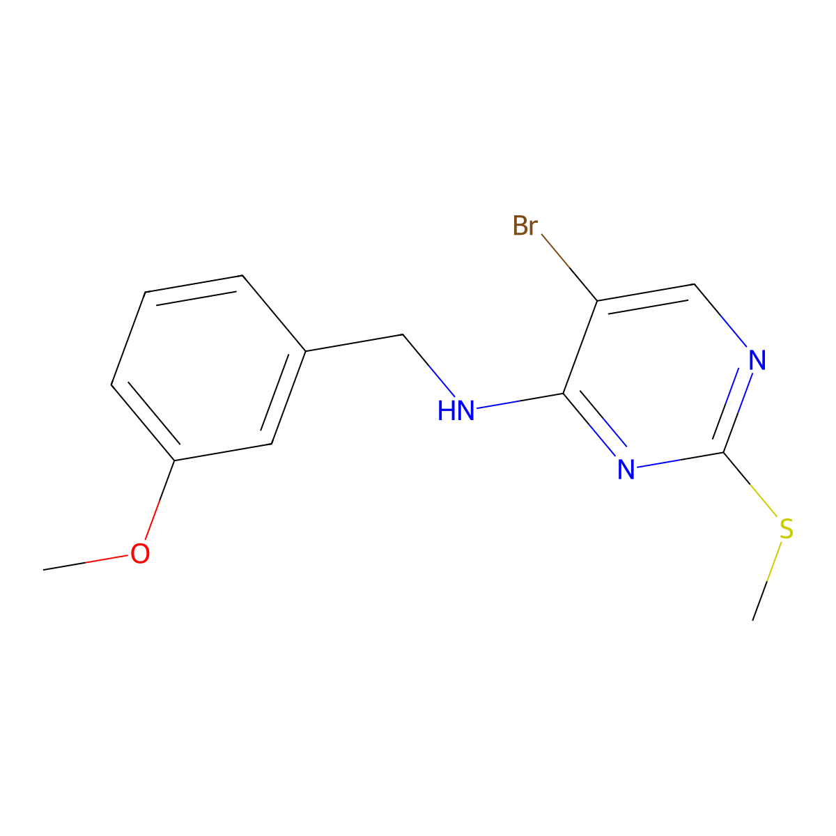 5-bromo-N-[(3-methoxyphenyl)methyl]-2-(methylsulfanyl)pyrimidin-4-amine molecular structure, CAS 3054546-68-5
