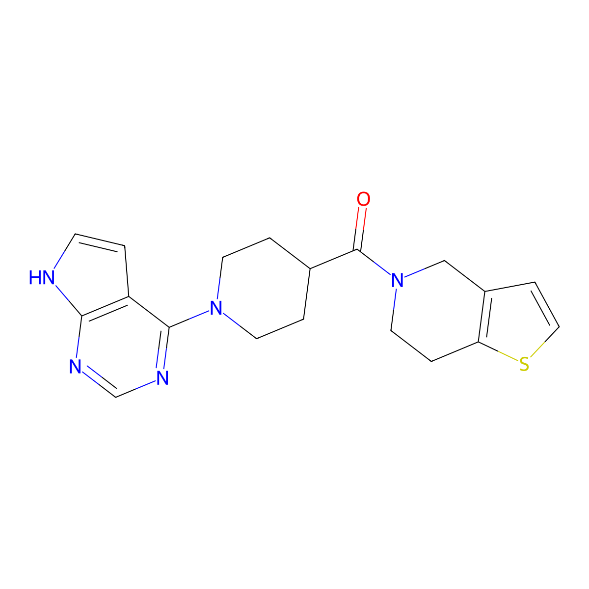 1-{7H-pyrrolo[2,3-d]pyrimidin-4-yl}-4-{4H,5H,6H,7H-thieno[3,2-c]pyridine-5-carbonyl}piperidine molecular structure, CAS 3054546-69-6