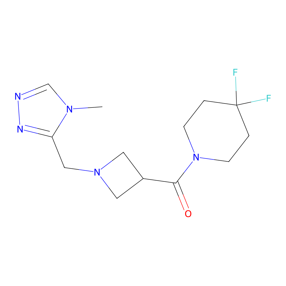4,4-difluoro-1-{1-[(4-methyl-4H-1,2,4-triazol-3-yl)methyl]azetidine-3-carbonyl}piperidine molecular structure, CAS 3054546-72-1
