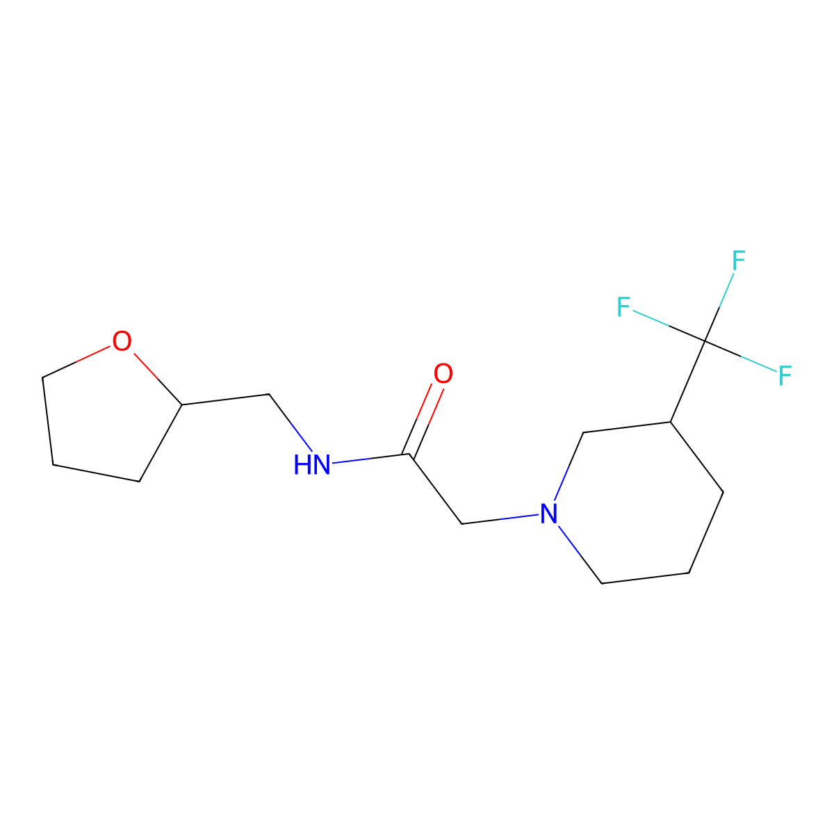 N-[(oxolan-2-yl)methyl]-2-[3-(trifluoromethyl)piperidin-1-yl]acetamide molecular structure, CAS 3054546-77-6