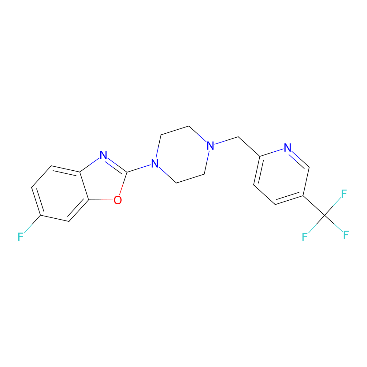 6-Fluoro-2-(4-{[5-(trifluoromethyl)pyridin-2-yl]methyl}piperazin-1-yl)-1,3-benzoxazole molecular structure, CAS 3054546-79-8