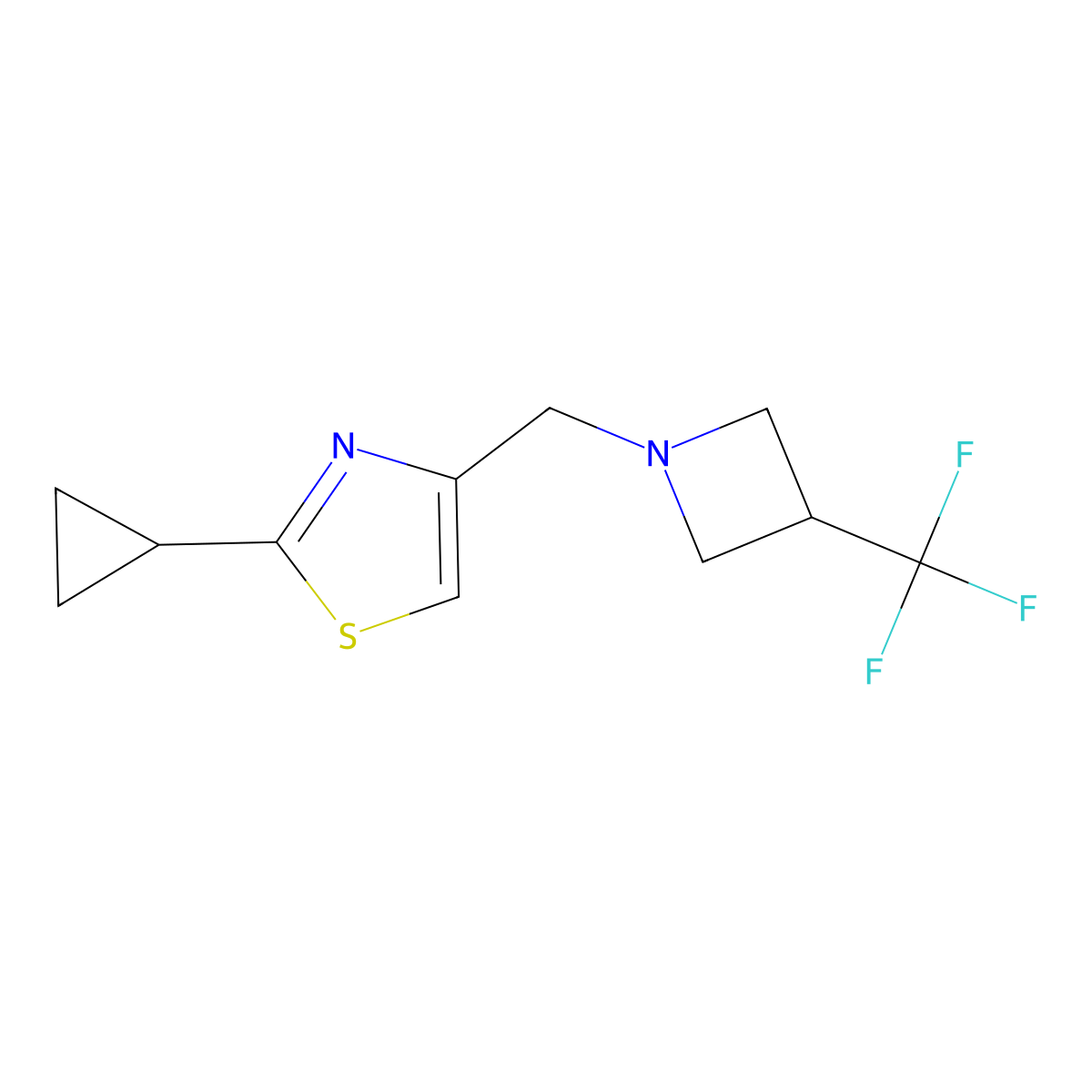 2-Cyclopropyl-4-{[3-(trifluoromethyl)azetidin-1-yl]methyl}-1,3-thiazole molecular structure, CAS 3054546-80-1