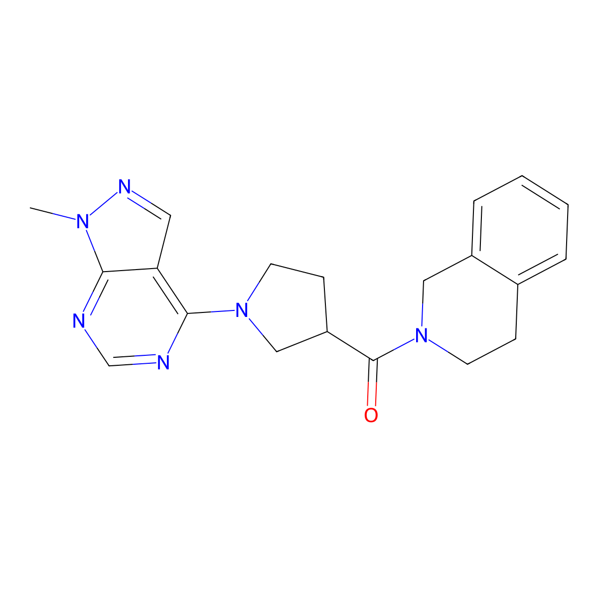 2-(1-{1-methyl-1H-pyrazolo[3,4-d]pyrimidin-4-yl}pyrrolidine-3-carbonyl)-1,2,3,4-tetrahydroisoquinoline molecular structure, CAS 3054546-82-3