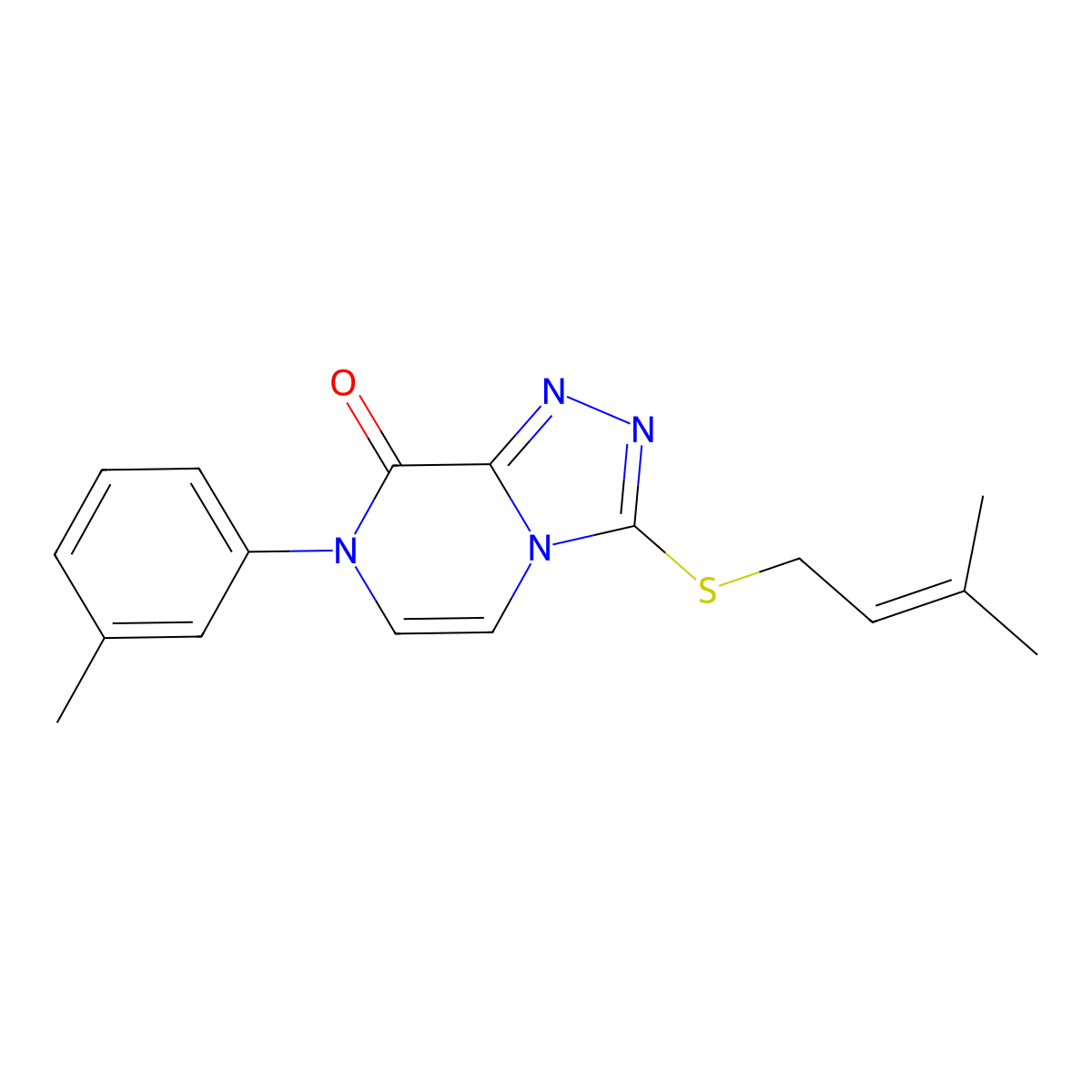 3-[(3-methylbut-2-en-1-yl)sulfanyl]-7-(3-methylphenyl)-7H,8H-[1,2,4]triazolo[4,3-a]pyrazin-8-one molecular structure, CAS 3054546-83-4
