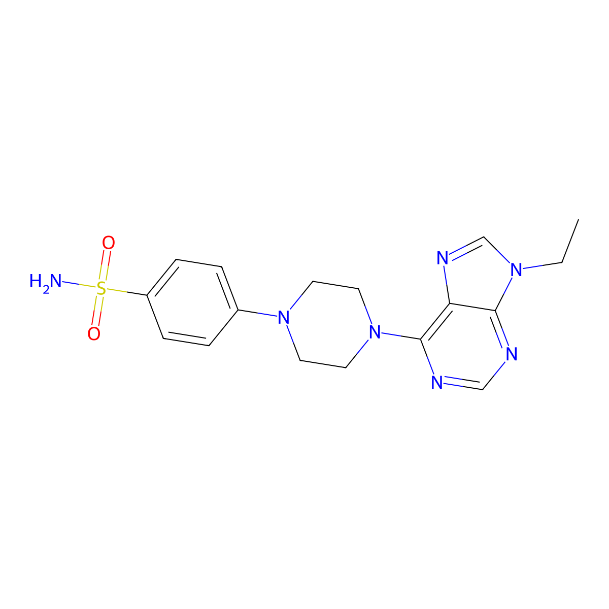 4-[4-(9-ethyl-9H-purin-6-yl)piperazin-1-yl]benzene-1-sulfonamide molecular structure, CAS 3054546-86-7