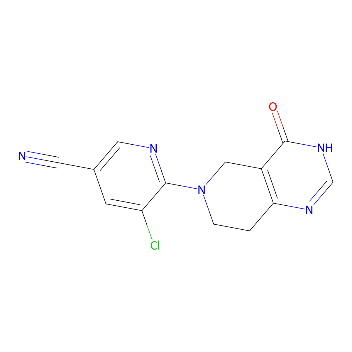 5-chloro-6-{4-oxo-3H,4H,5H,6H,7H,8H-pyrido[4,3-d]pyrimidin-6-yl}pyridine-3-carbonitrile molecular structure, CAS 3054546-94-7