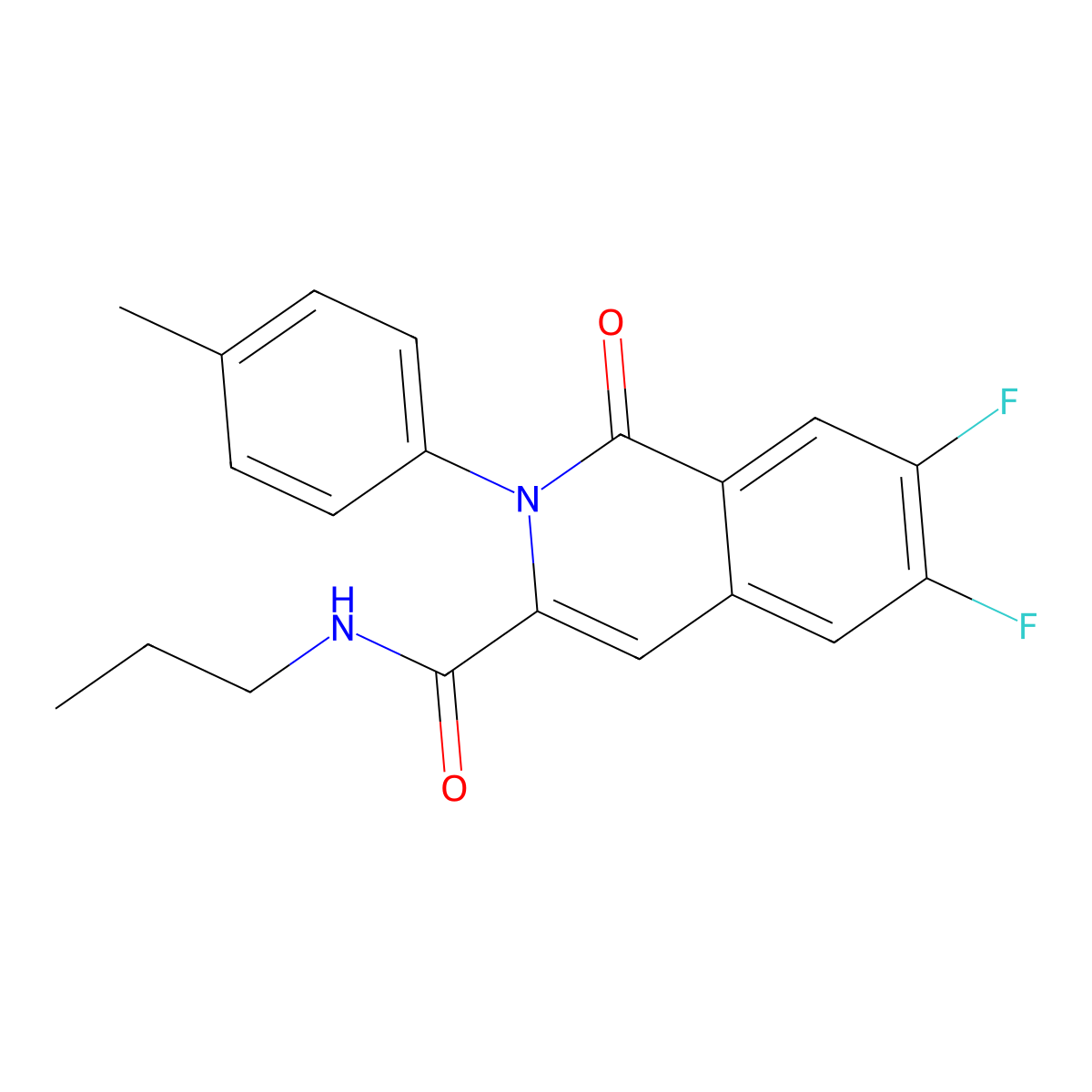 6,7-difluoro-2-(4-methylphenyl)-1-oxo-N-propyl-1,2-dihydroisoquinoline-3-carboxamide molecular structure, CAS 3054547-00-8