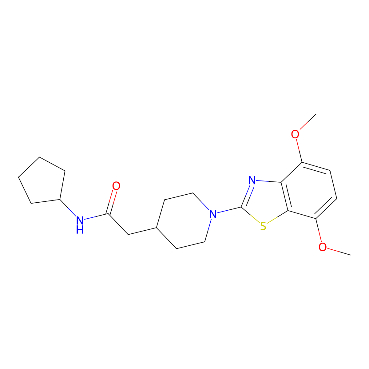 N-cyclopentyl-2-[1-(4,7-dimethoxy-1,3-benzothiazol-2-yl)piperidin-4-yl]acetamide molecular structure, CAS 3054547-01-9