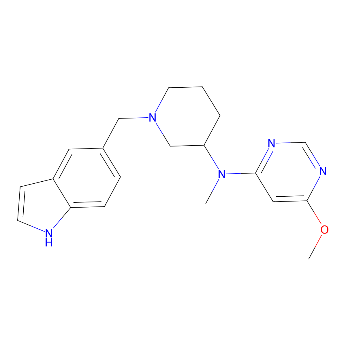 N-{1-[(1H-indol-5-yl)methyl]piperidin-3-yl}-6-methoxy-N-methylpyrimidin-4-amine molecular structure, CAS 3054547-02-0