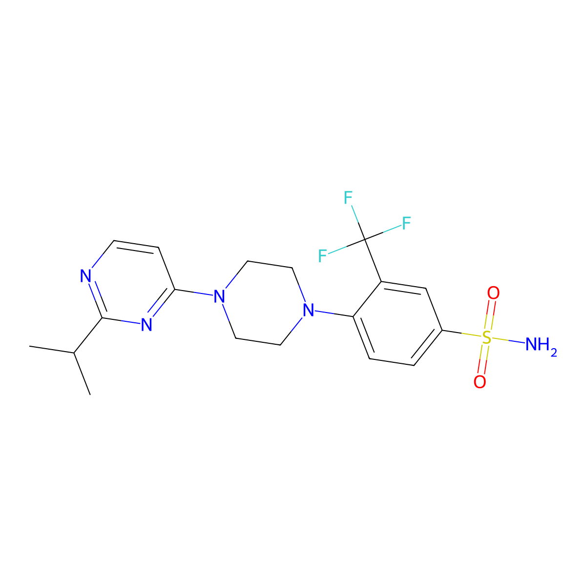 4-{4-[2-(Propan-2-yl)pyrimidin-4-yl]piperazin-1-yl}-3-(trifluoromethyl)benzene-1-sulfonamide molecular structure, CAS 3054547-03-1