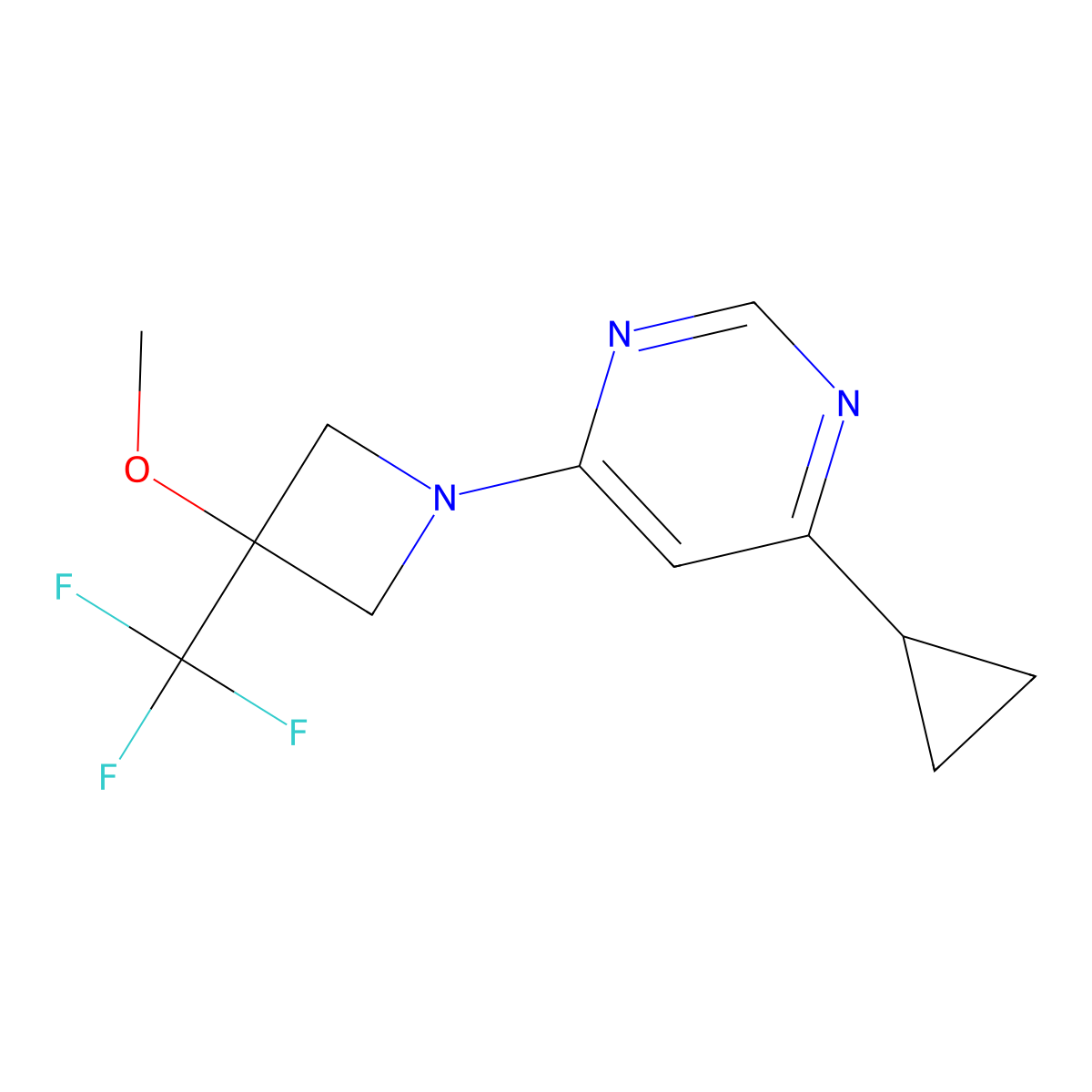 4-Cyclopropyl-6-[3-methoxy-3-(trifluoromethyl)azetidin-1-yl]pyrimidine molecular structure, CAS 3054547-09-7