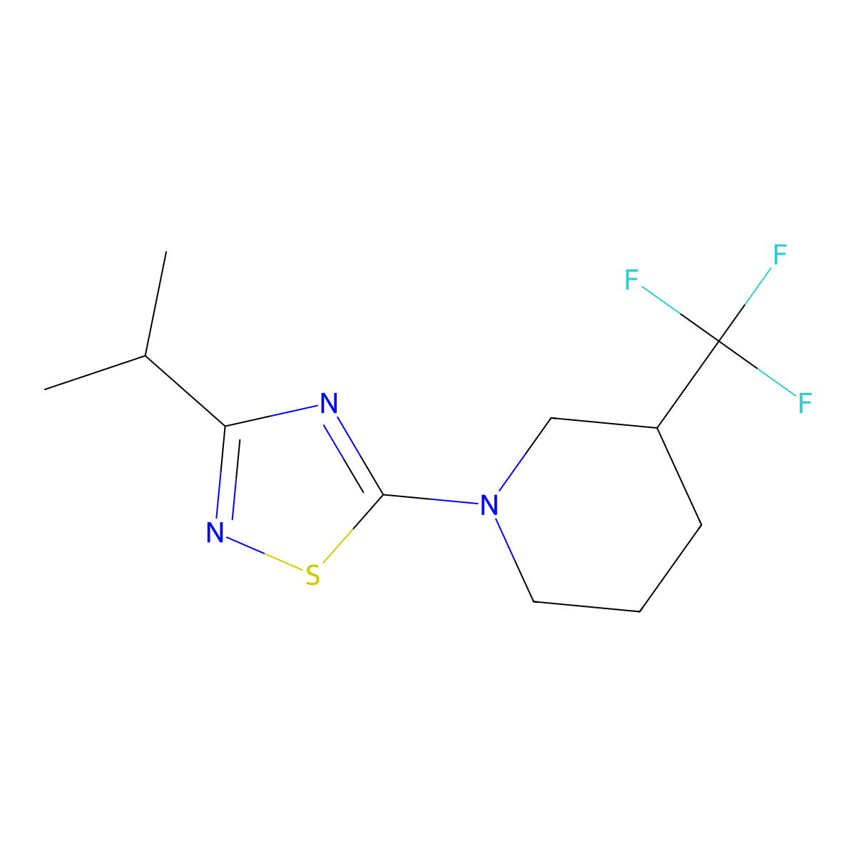 1-[3-(Propan-2-yl)-1,2,4-thiadiazol-5-yl]-3-(trifluoromethyl)piperidine molecular structure, CAS 3054547-10-0