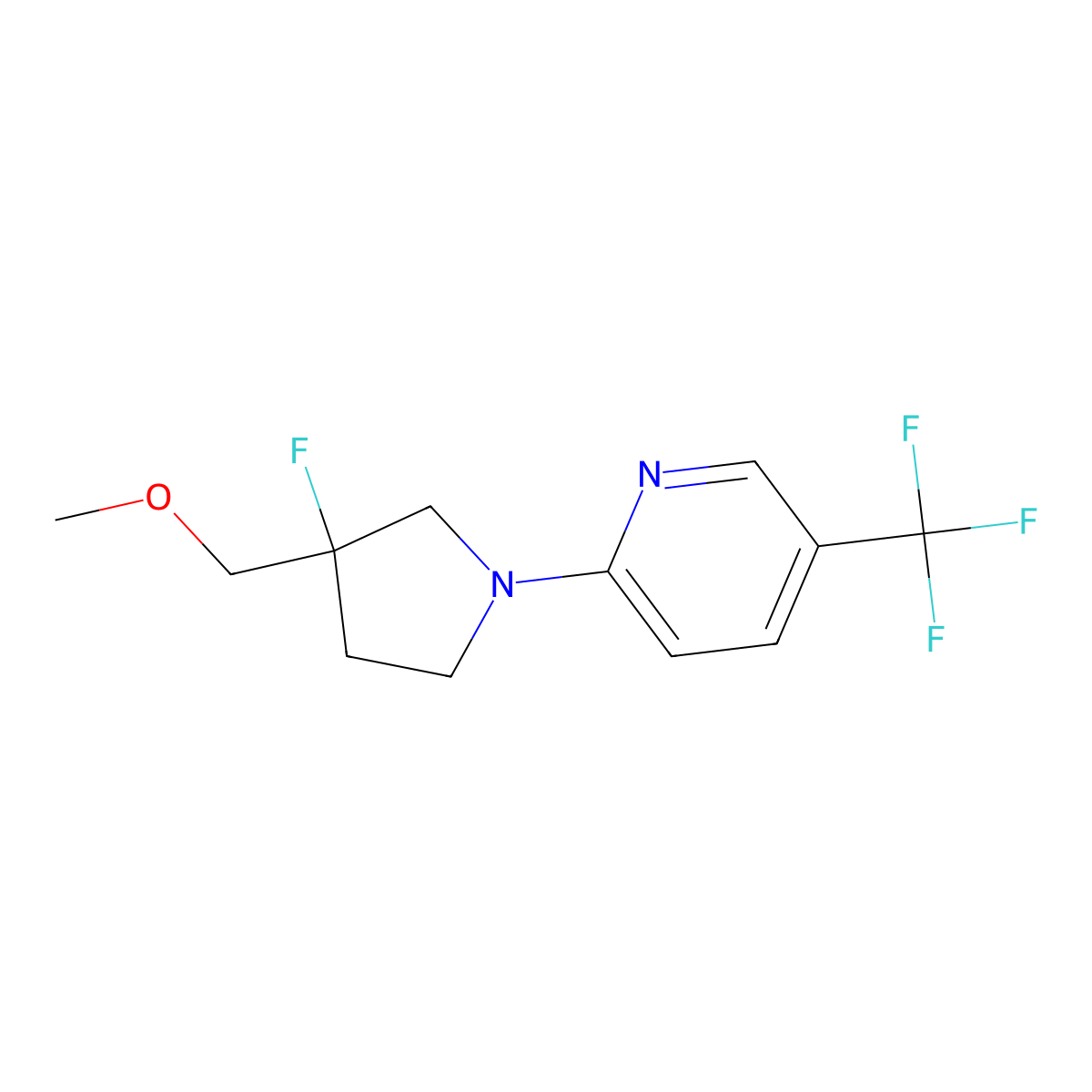 2-[3-Fluoro-3-(methoxymethyl)pyrrolidin-1-yl]-5-(trifluoromethyl)pyridine molecular structure, CAS 3054547-14-4