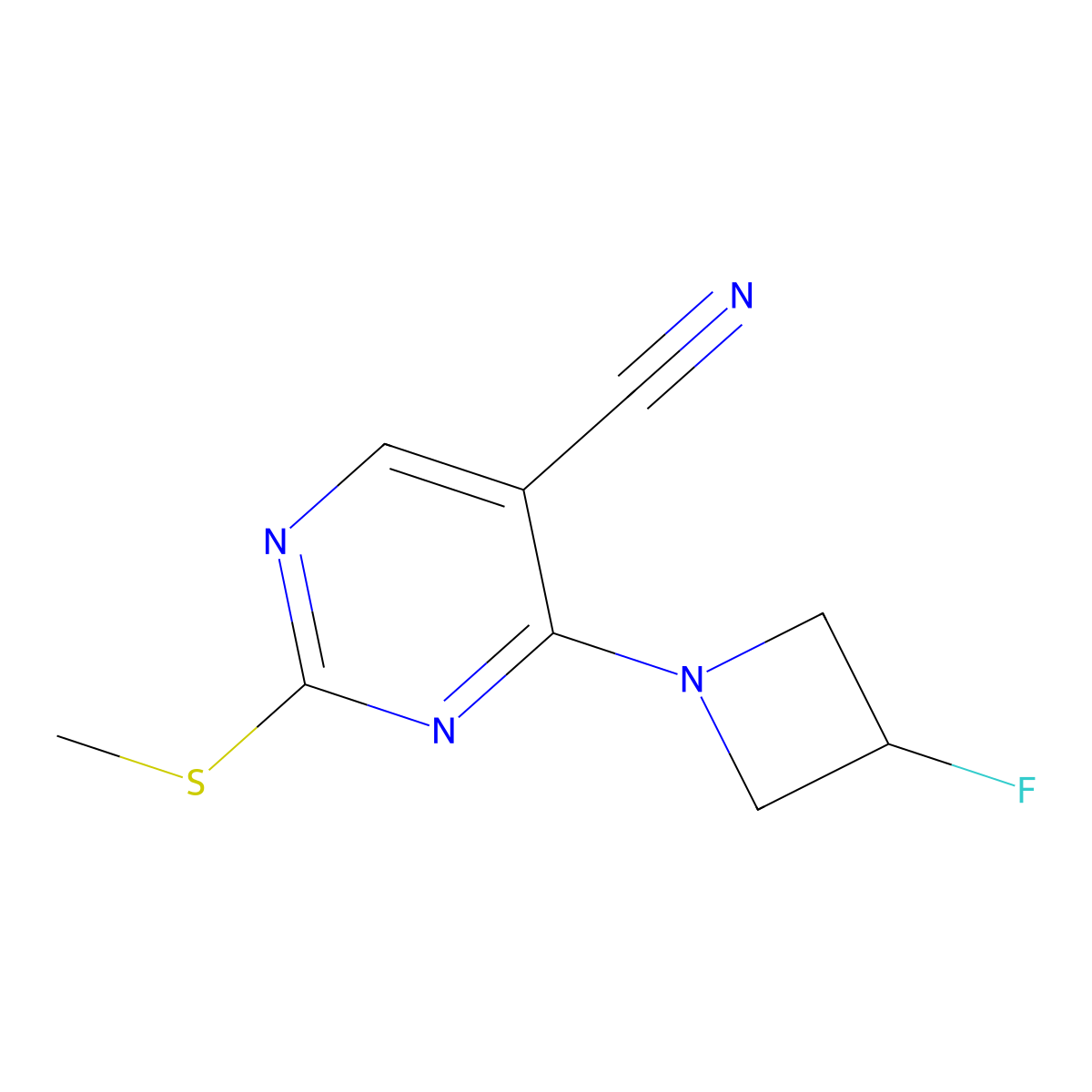 4-(3-Fluoroazetidin-1-yl)-2-(methylsulfanyl)pyrimidine-5-carbonitrile molecular structure, CAS 3054547-18-8