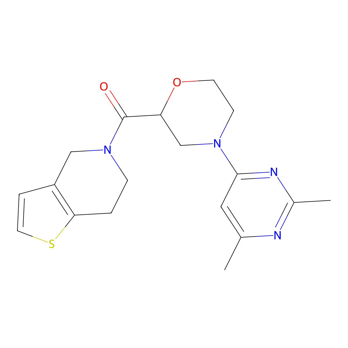 4-(2,6-dimethylpyrimidin-4-yl)-2-{4H,5H,6H,7H-thieno[3,2-c]pyridine-5-carbonyl}morpholine molecular structure, CAS 3054547-23-5