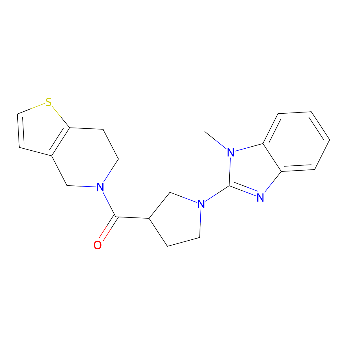 1-methyl-2-(3-{4H,5H,6H,7H-thieno[3,2-c]pyridine-5-carbonyl}pyrrolidin-1-yl)-1H-1,3-benzodiazole molecular structure, CAS 3054547-25-7