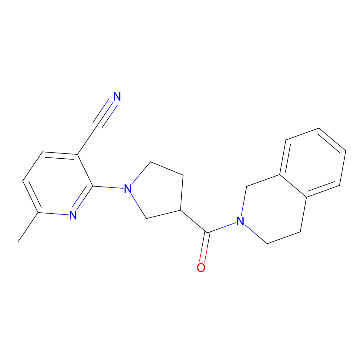 6-Methyl-2-[3-(1,2,3,4-tetrahydroisoquinoline-2-carbonyl)pyrrolidin-1-yl]pyridine-3-carbonitrile molecular structure, CAS 3054547-27-9