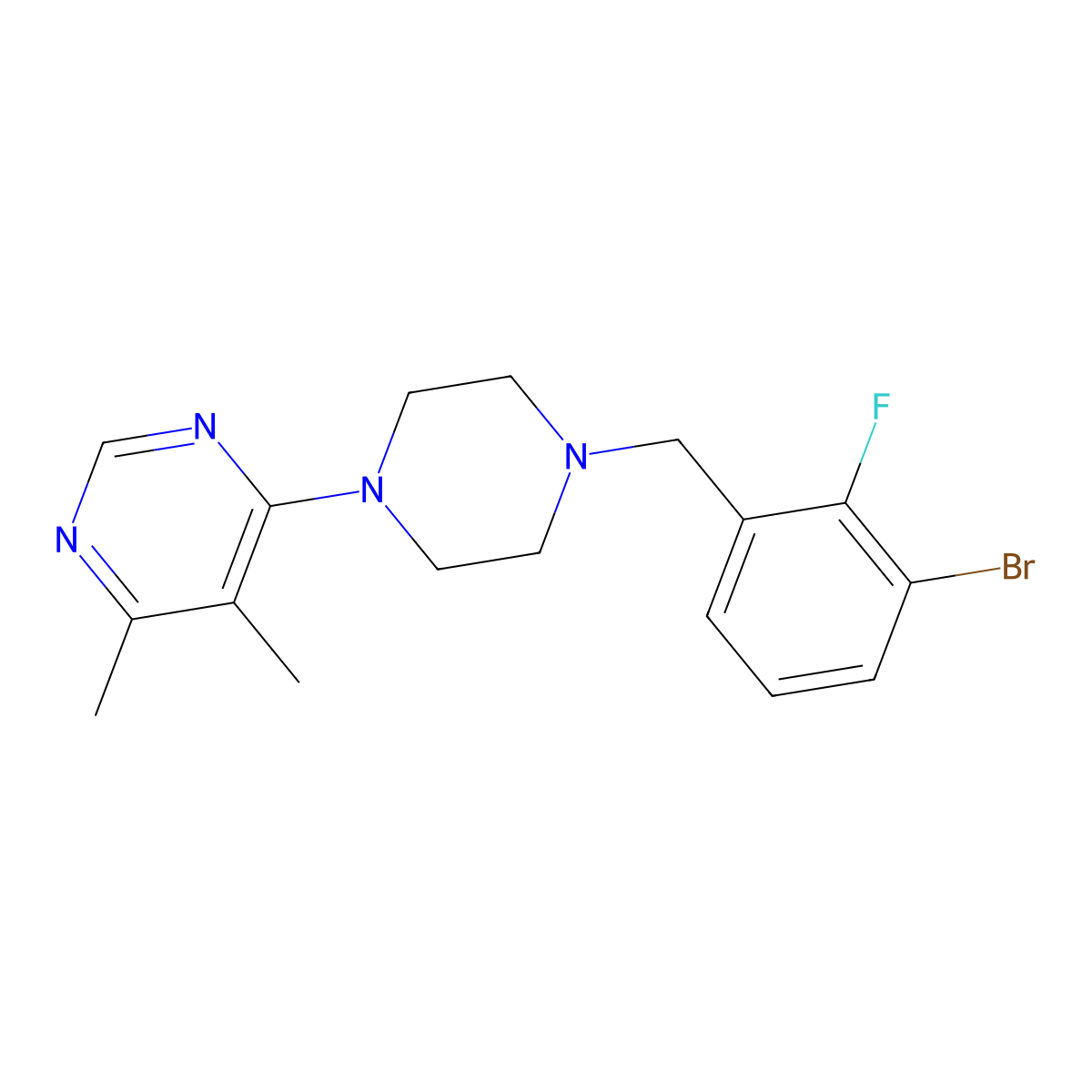 4-{4-[(3-Bromo-2-fluorophenyl)methyl]piperazin-1-yl}-5,6-dimethylpyrimidine molecular structure, CAS 3054547-29-1