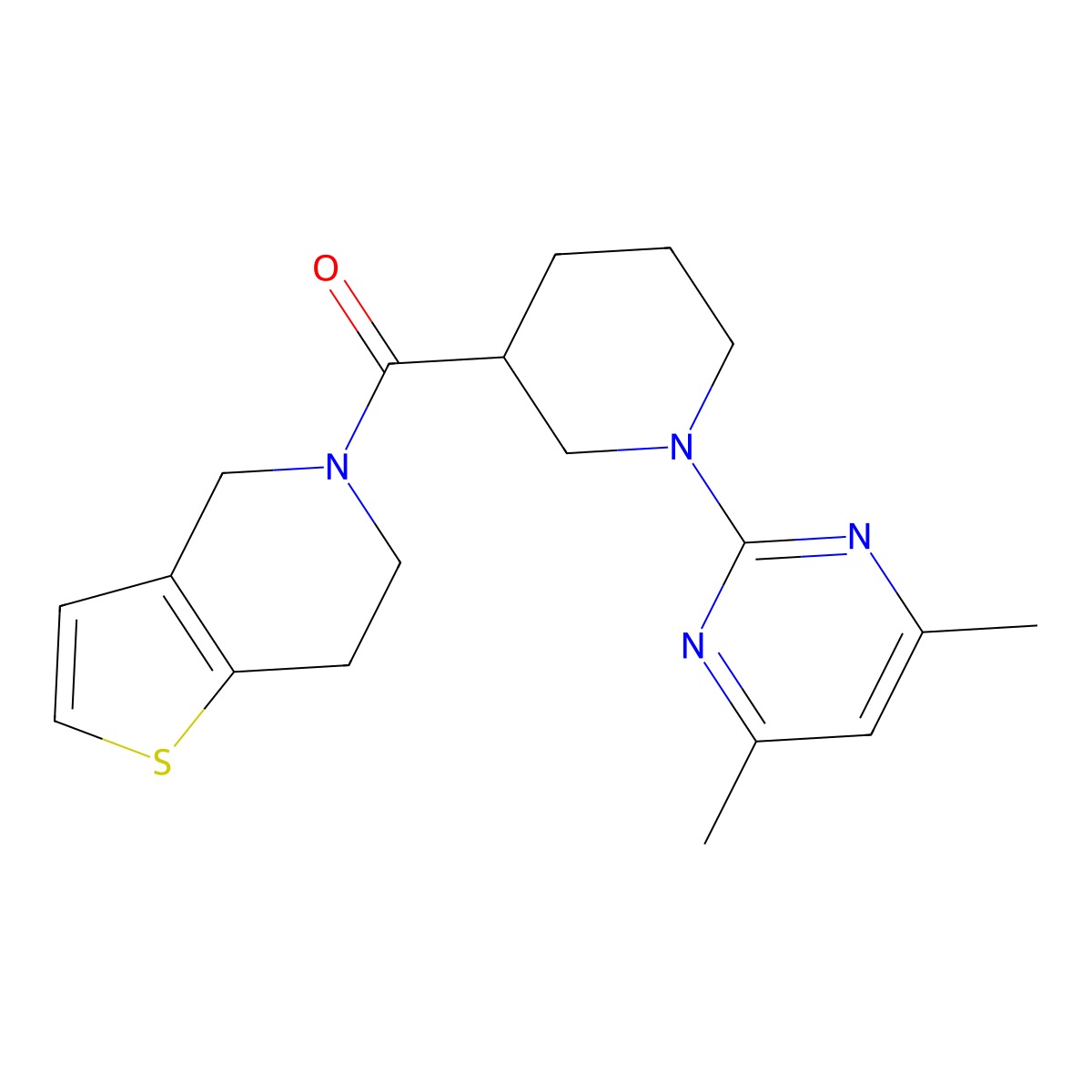 4,6-dimethyl-2-(3-{4H,5H,6H,7H-thieno[3,2-c]pyridine-5-carbonyl}piperidin-1-yl)pyrimidine molecular structure, CAS 3054547-30-4