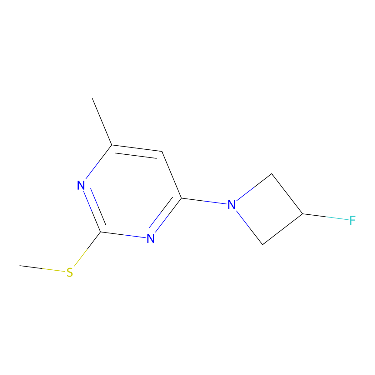 4-(3-Fluoroazetidin-1-yl)-6-methyl-2-(methylsulfanyl)pyrimidine molecular structure, CAS 3054547-31-5