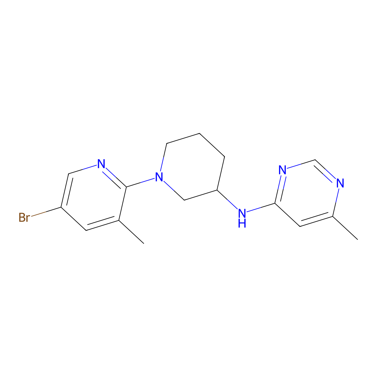 N-[1-(5-bromo-3-methylpyridin-2-yl)piperidin-3-yl]-6-methylpyrimidin-4-amine molecular structure, CAS 3054547-32-6