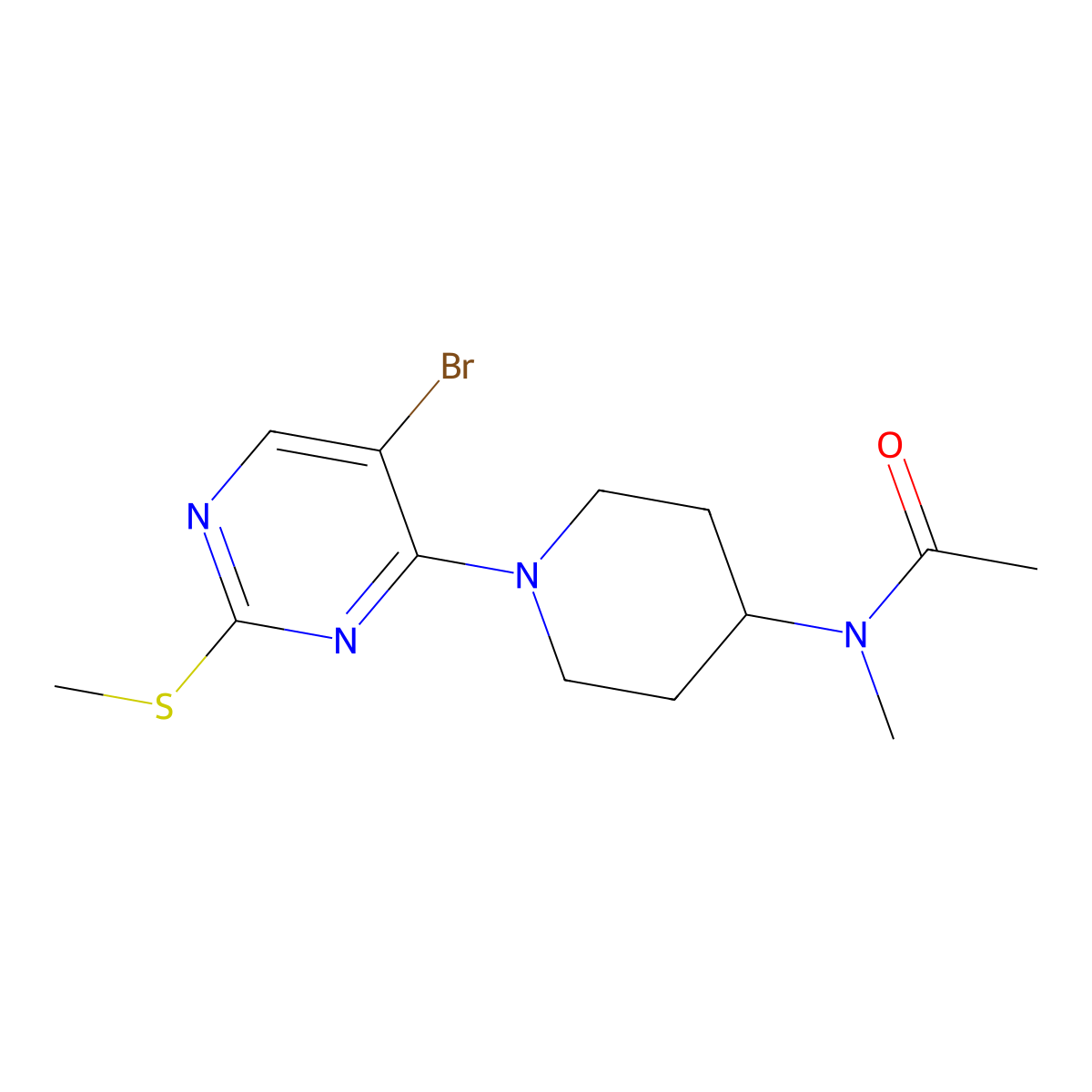 N-{1-[5-bromo-2-(methylsulfanyl)pyrimidin-4-yl]piperidin-4-yl}-N-methylacetamide molecular structure, CAS 3054547-34-8