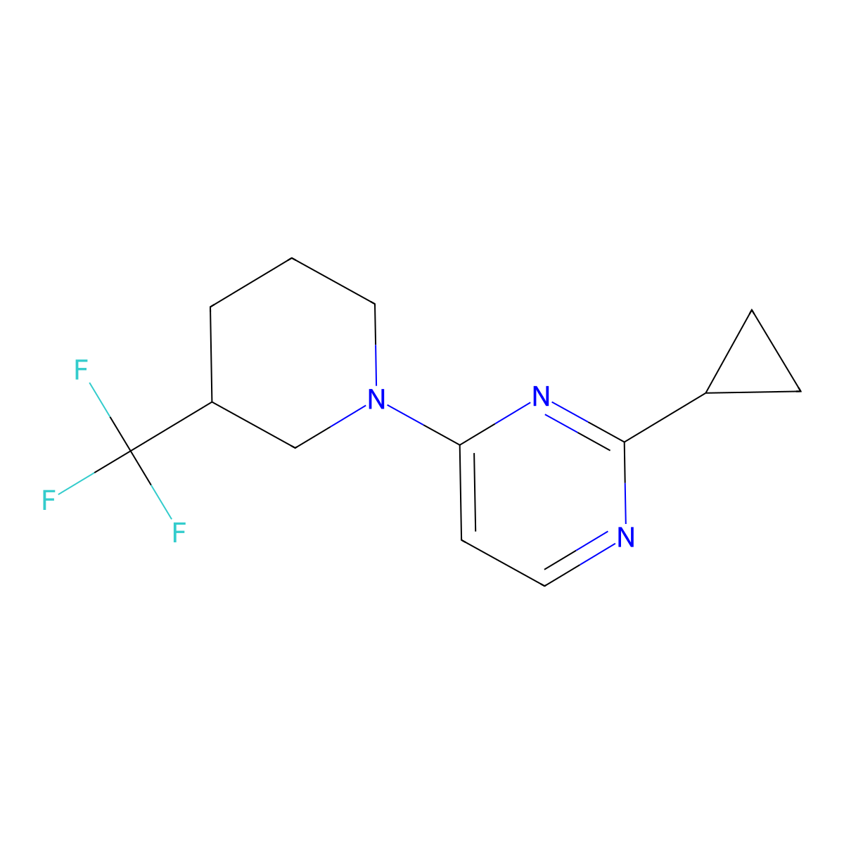 2-Cyclopropyl-4-[3-(trifluoromethyl)piperidin-1-yl]pyrimidine molecular structure, CAS 3054547-35-9